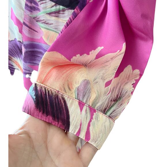 PATBO Grace Floral Dress Satin Puff Sleeve Midi Button Down Influencer US 6 - Picture 10 of 14